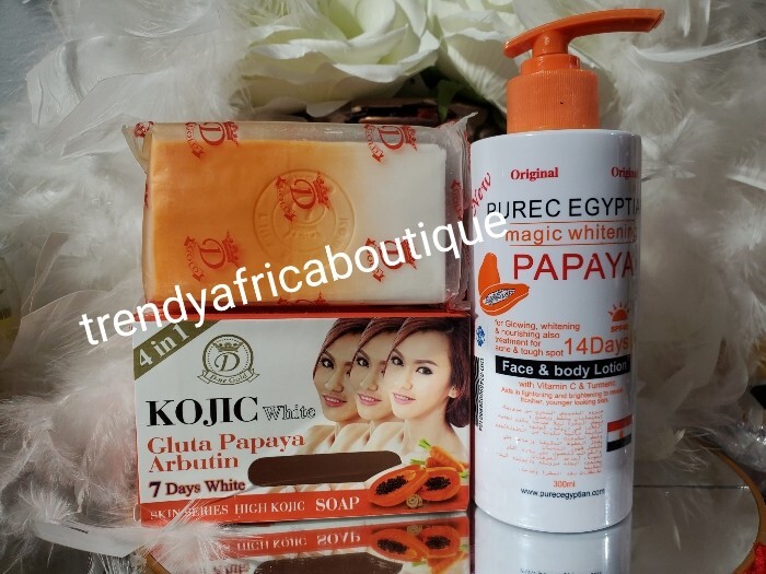 Original Purec EGYPTIAN Whitening Lotion & Kojic White Papaya Soap Spf40