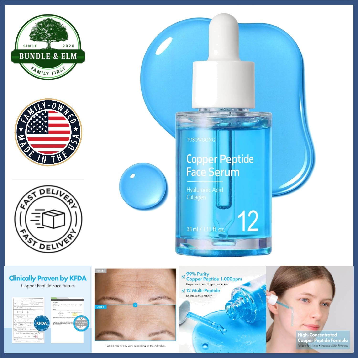 Copper Peptide Face Serum for Anti-Aging with 12 Multi-Peptide Complex
