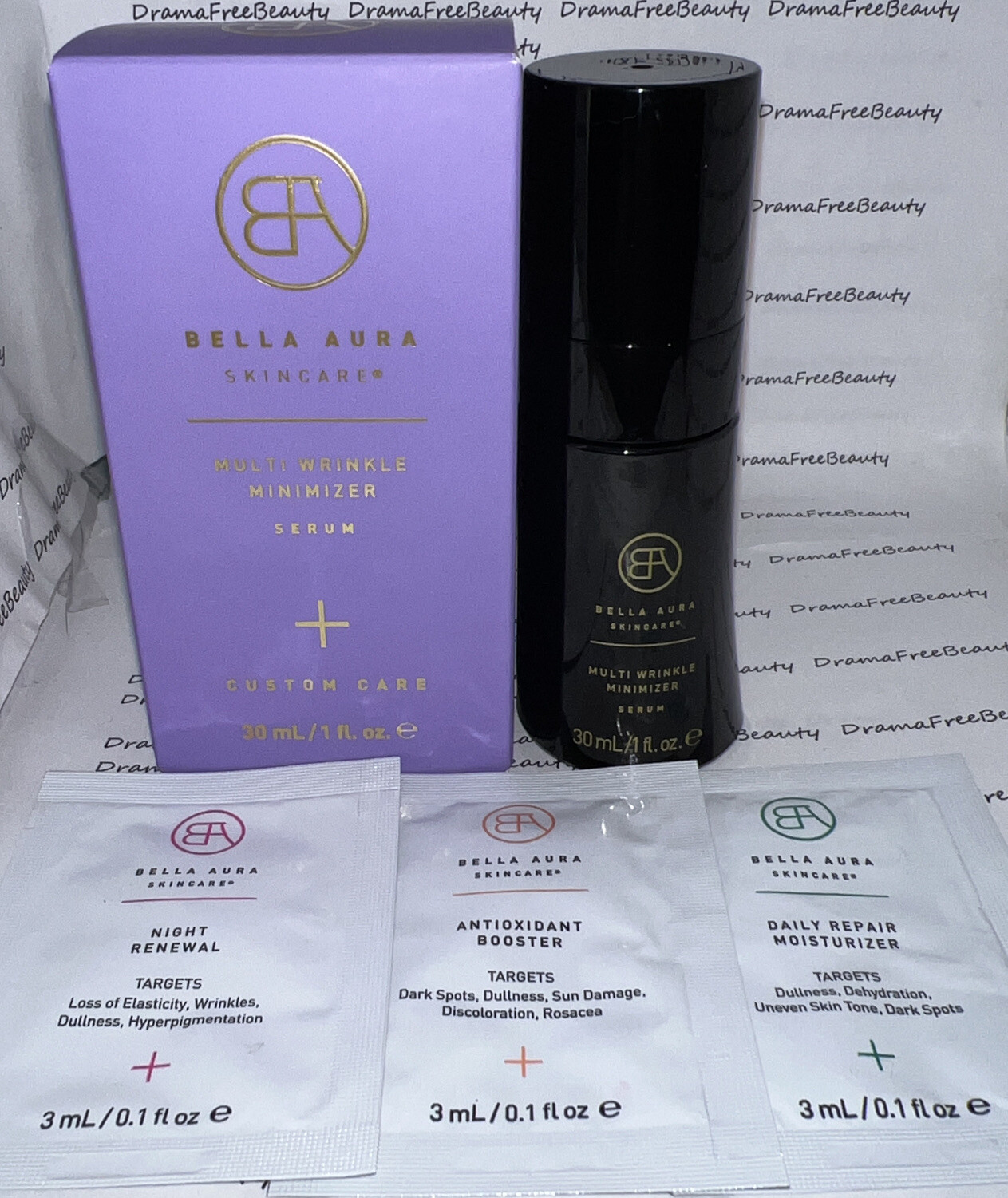 Bella Aura Skincare Custom Care Multi Wrinkle Minimizer Serum, $170 BNIB +Extras