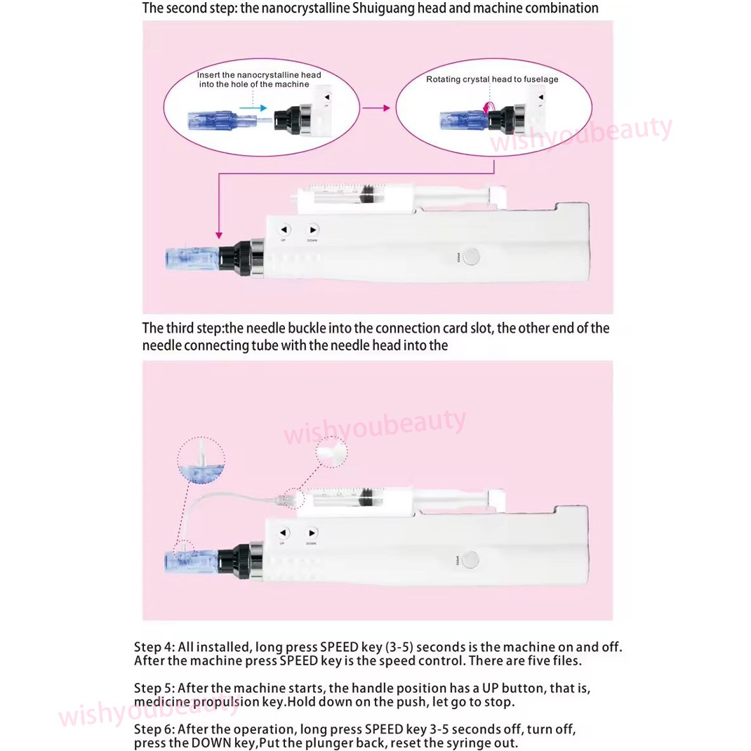 Micro Pen Mesotherapy~Gun With 10Pcs 12Pin Replacement Needles Cartridges Tips