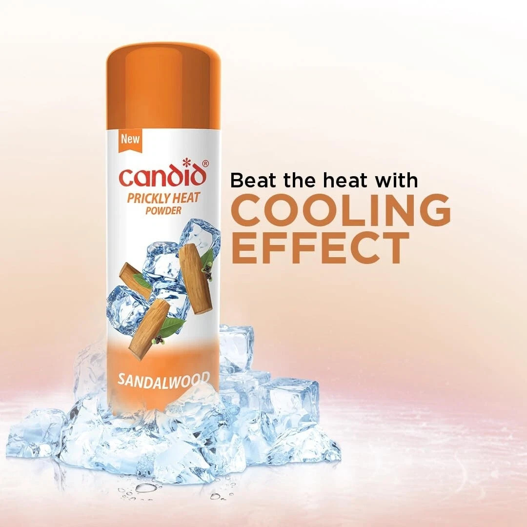 2 X Candid Prickly Heat Powder Cooling Effect On itching With Sandalwood 120gm
