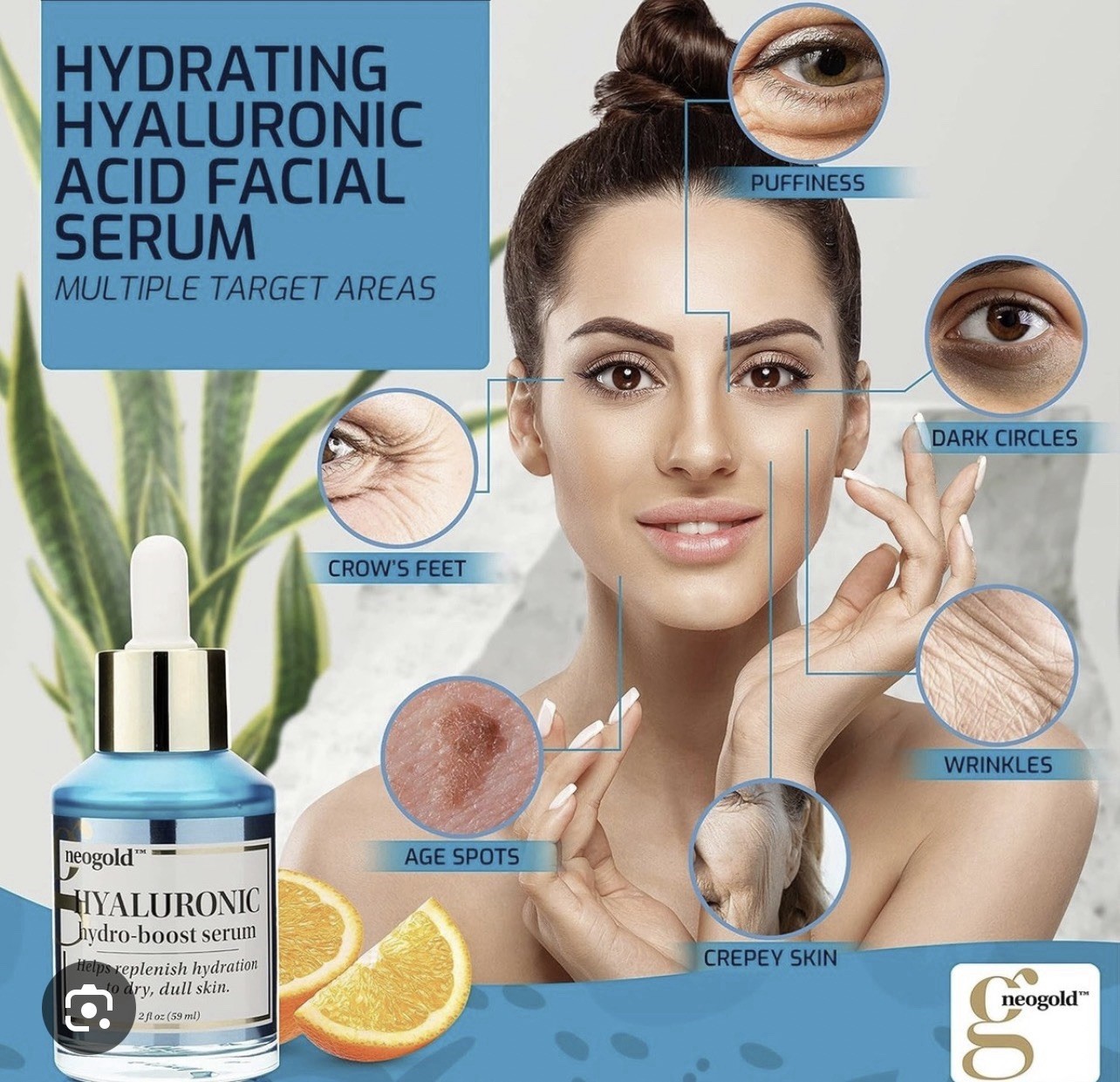 Neogold Hydrating Hyaluronic Acid Hydro Boost Serum New 2 fl. oz. For Wrinkles