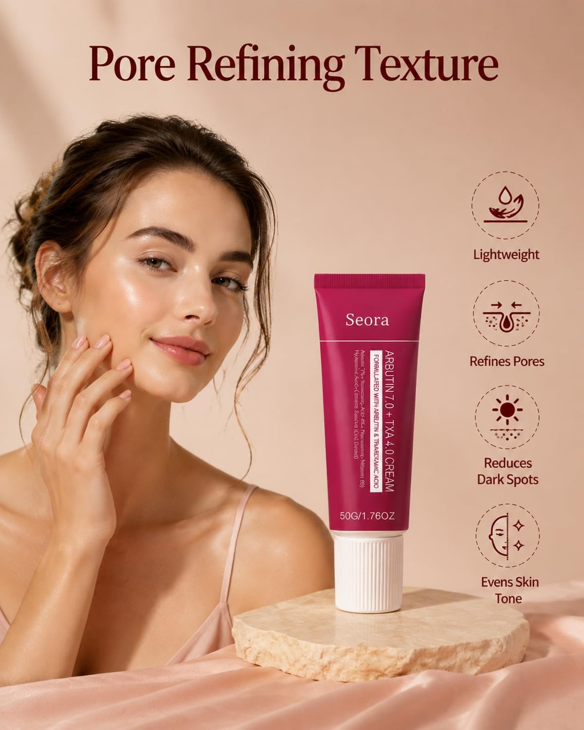 Korean Brightening Skincare Arbutin Cream, Moisturizer Hydrates, Evens Tone for
