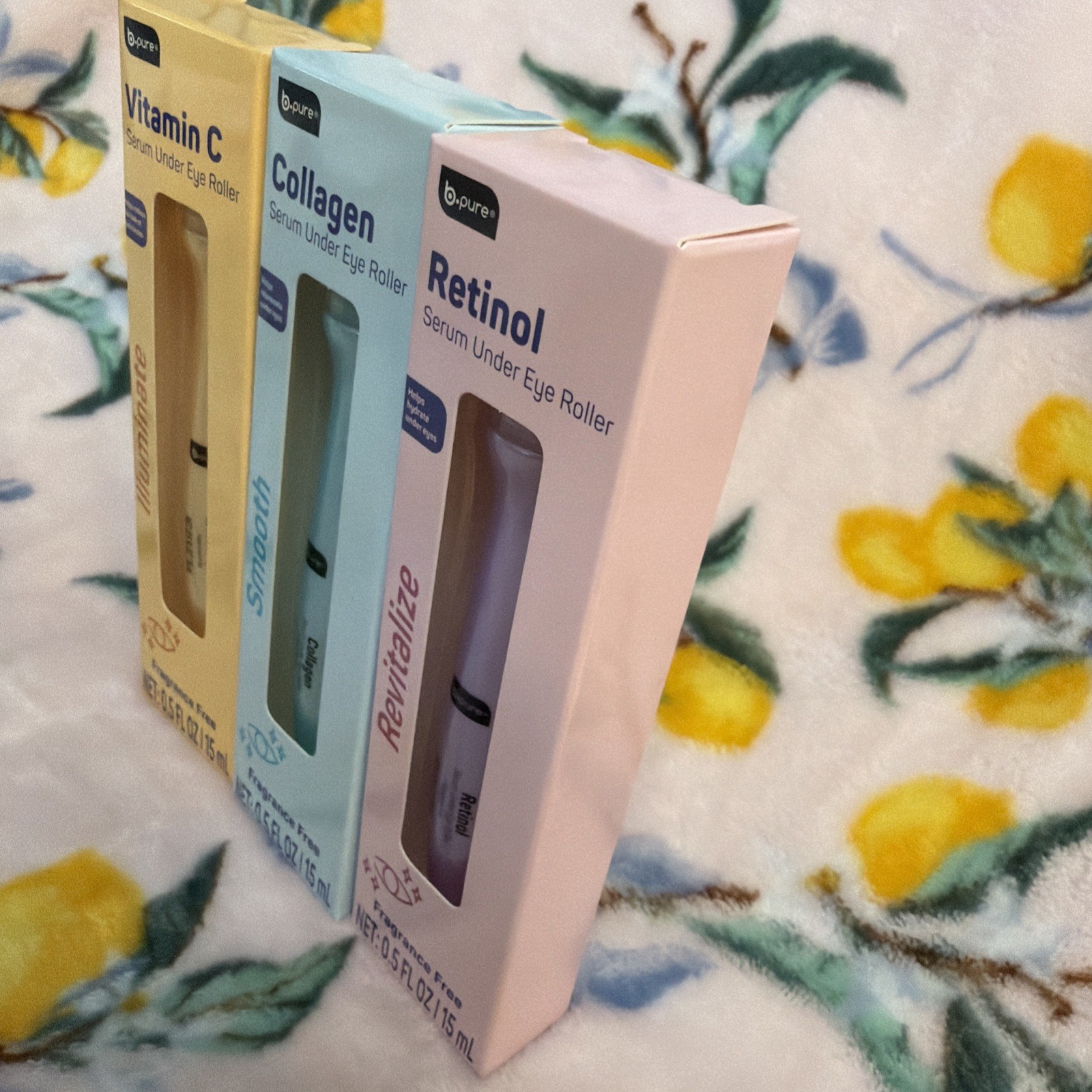 b.pure Under Eye Serum Roller Set of 3 Retinol Vitamin C Collagen Fragrance Free
