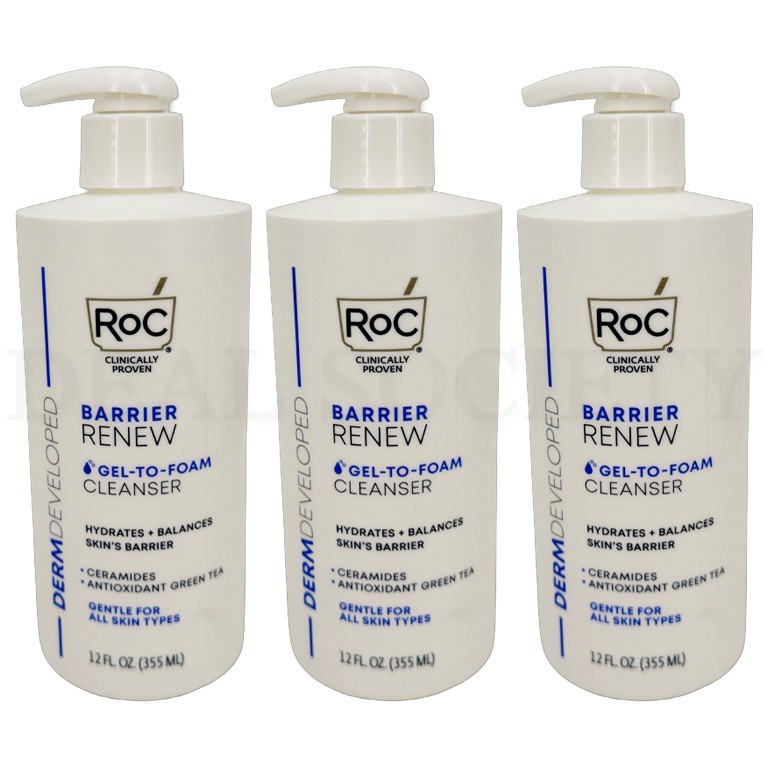 RoC Barrier Renew Gel to Foam Non Drying Foaming Facial Cleanser 12oz Lot of 3