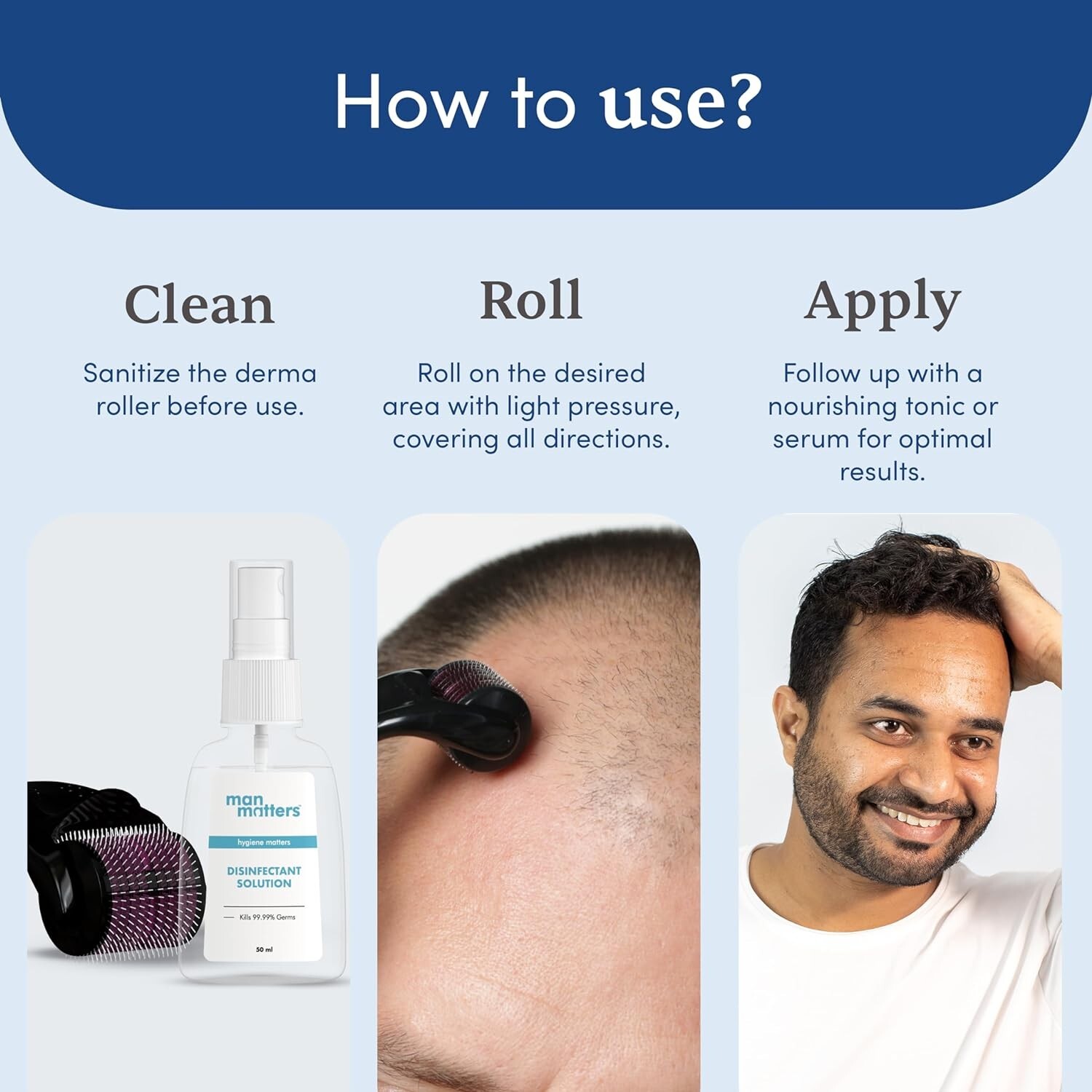 Man Matters Derma Roller with 540 Titanium Alloy Micro Needles 0.5 mm Hair grows