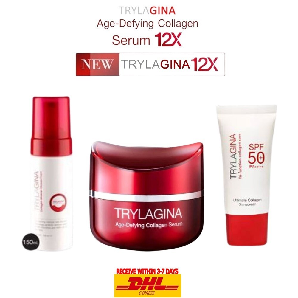 TRYLAGINA Age-Defying Collagen Serum 12X 30g.+Mousse Foam+Sunscreen SPF50+PA++++