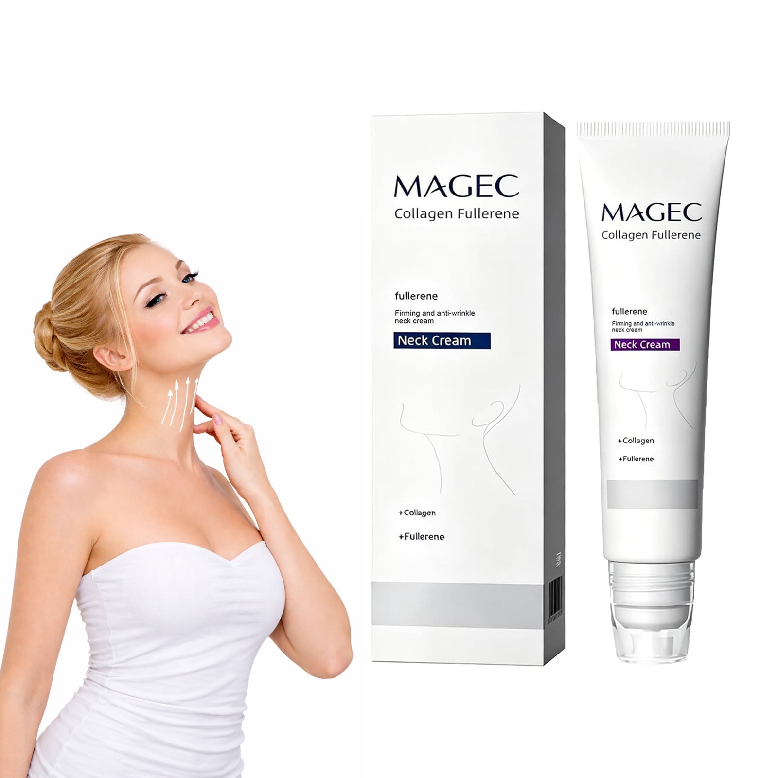Magec Fullerene Collagen Neck Cream Firming Tightening with Roller 50g
