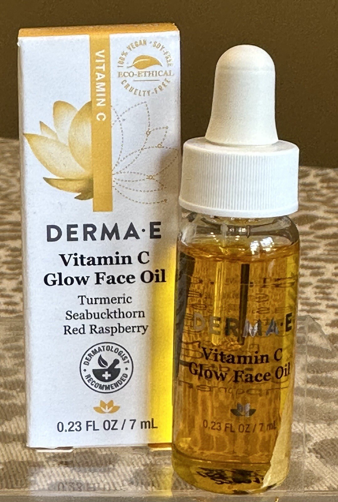 Derma E Vitamin C Glow Face Oil~Deluxe Sample Size 0.23fl oz~New In Box!