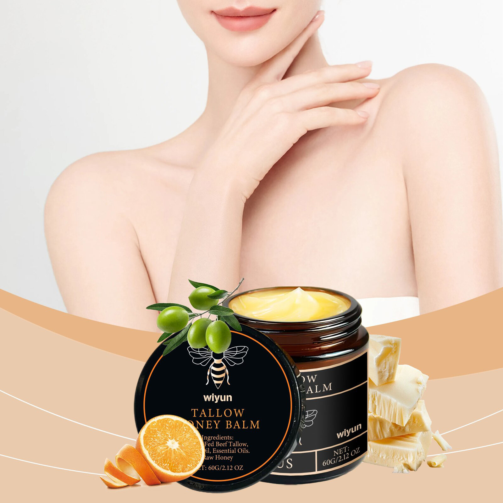 Terra Lotus Organic Beef Tallow Balm with Raw Honey Citrus Moisturizing Cream