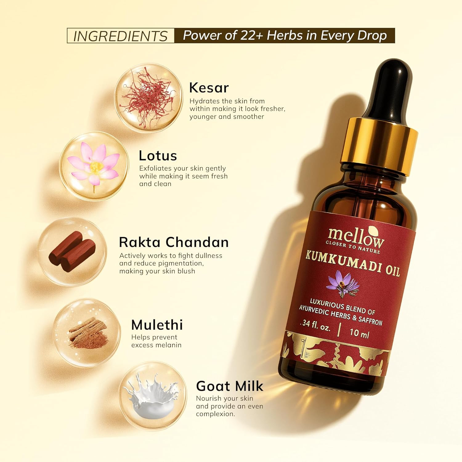 Ayurvedic Kumkumadi Oil with 22 Herbs Deep Nourishment & Reduces Fine Lines 10ml