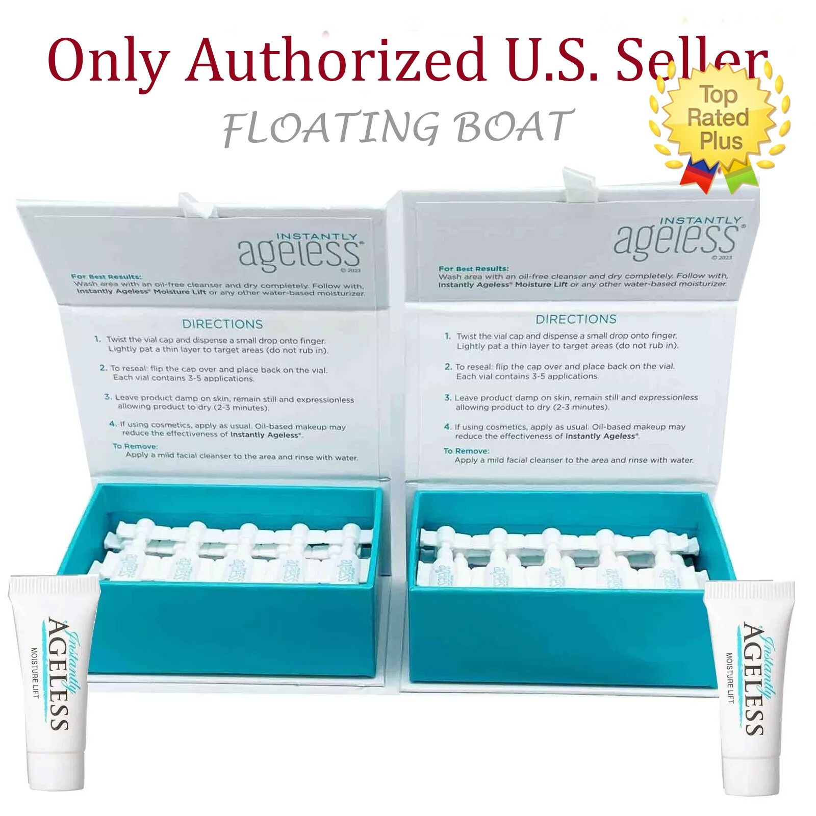 2x Boxes Instantly Ageless Face lift, Wrinkle remover 50 Vials +2 Free Eye Masks