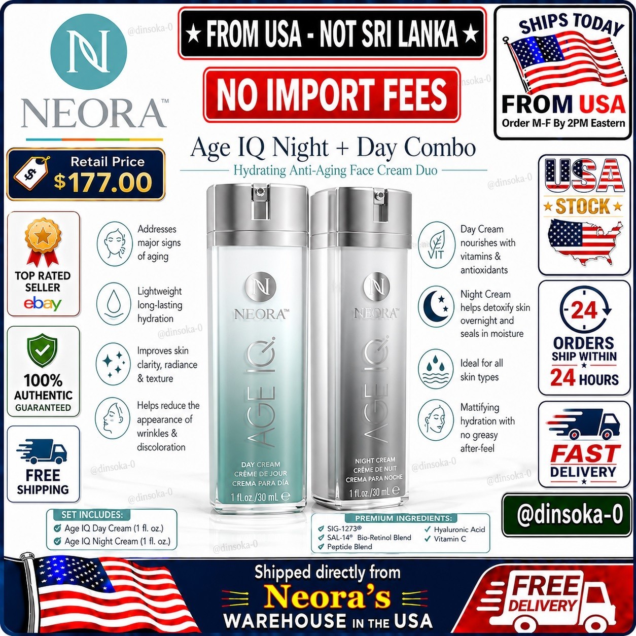 Neora Age IQ Night & Day Combo 1 oz Each Face Cream Set Skin Care 🔥Authentic🔥