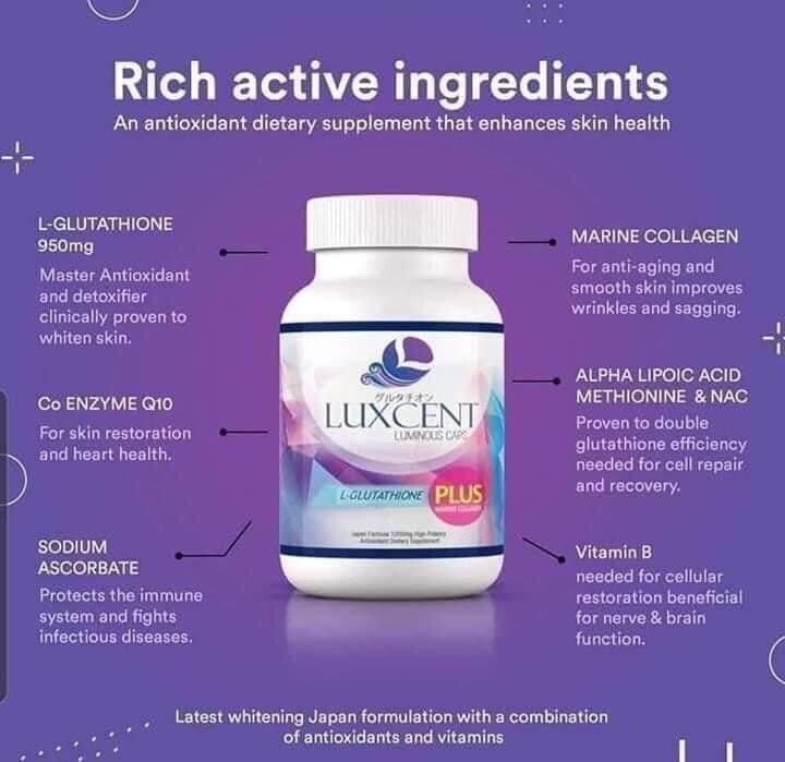 Luxcent Luminous Caps L-Glutathione 60 Capsules NEW & IMPROVED 1800mg‼️