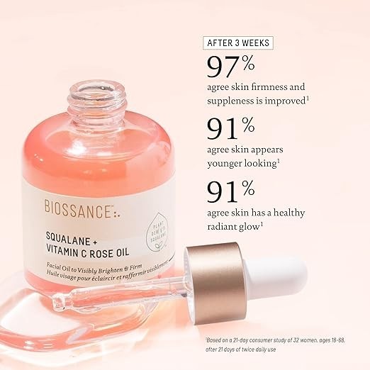Authentic Biossance Squalane + Vitamin C Rose Oil 30ml Brightening Face Serum