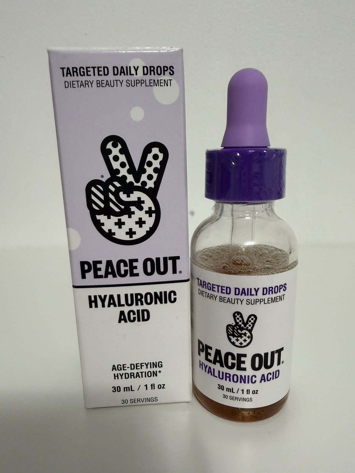 Peace Out Hyaluronic Acid Daily Drops Age Defying Hydration 1FL NIB! Sealed!