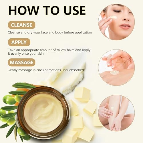 Beef Tallow for Skin & Face, Organic Grass Fed Beef Tallow Balm, Unscented Natur