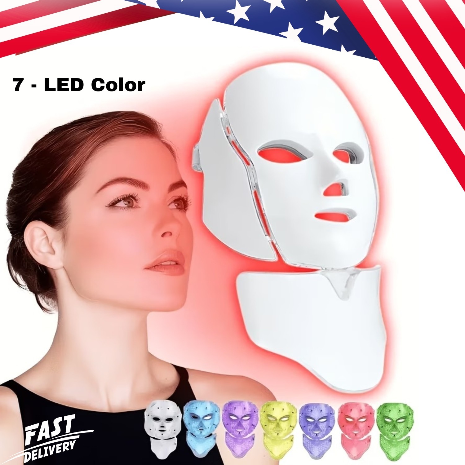 Red Light Therapy Mask 7-Color LED Face Mask Light Therapy Device with 850nm NIR