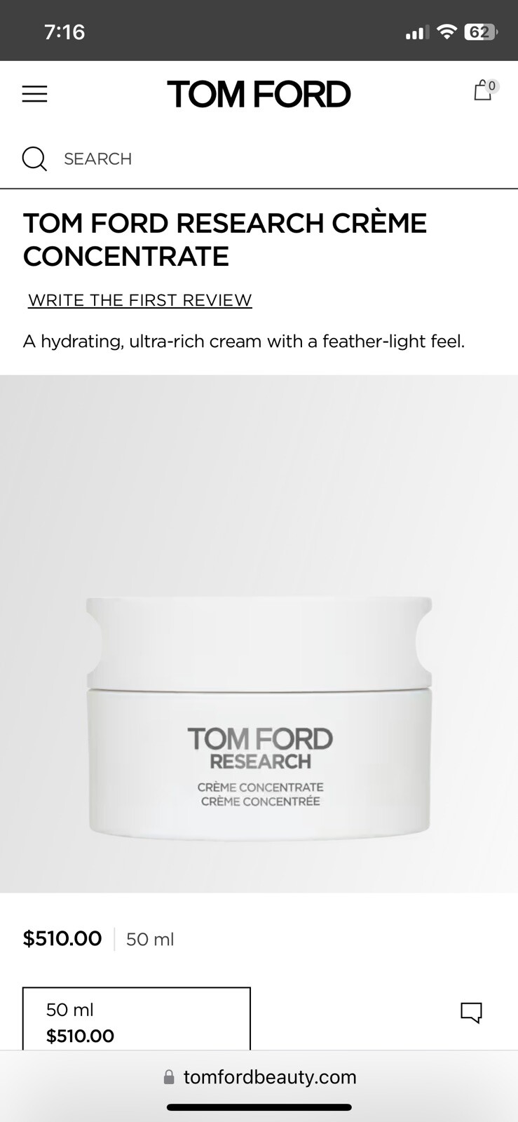 TOM FORD $490 RESEARCH CREME CONCENTRATE 1.7 oz/50 ml, NEW SEALED BOX
