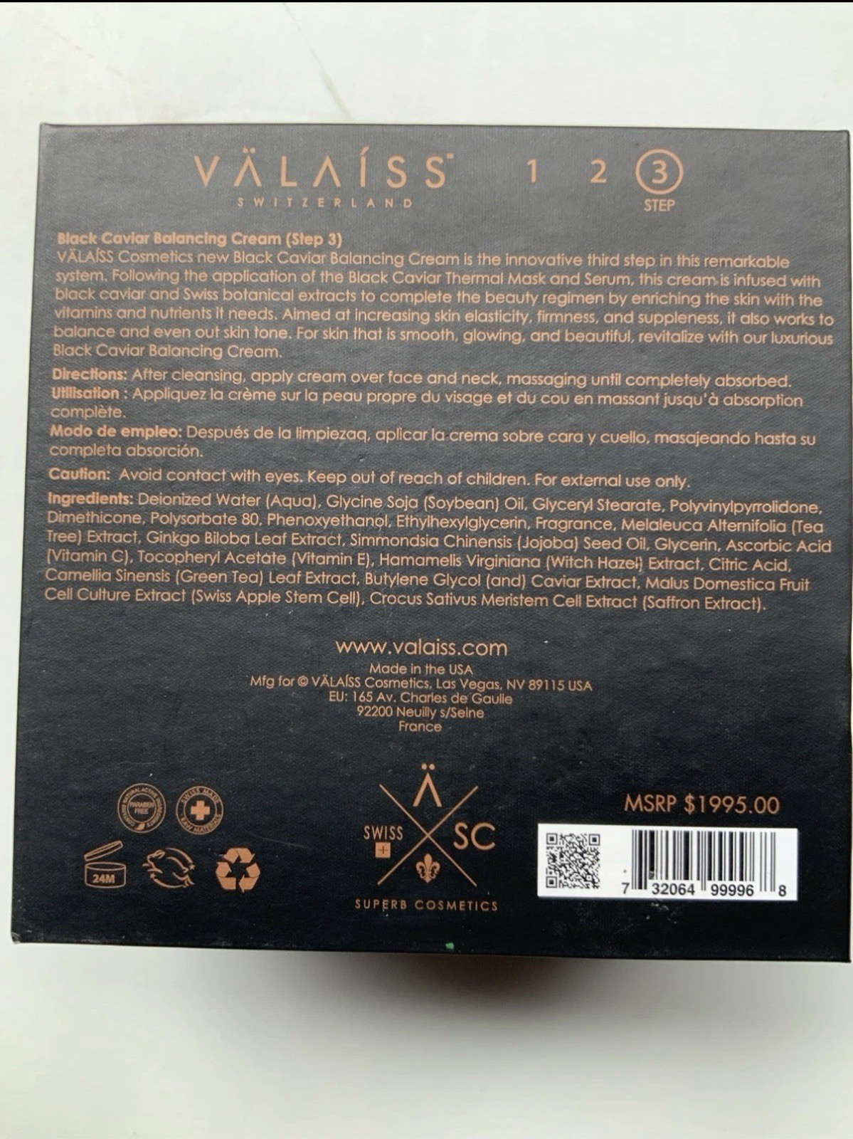Valaiss Black Caviar Balancing Cream Step 3- 50mL 1.7 oz NEW