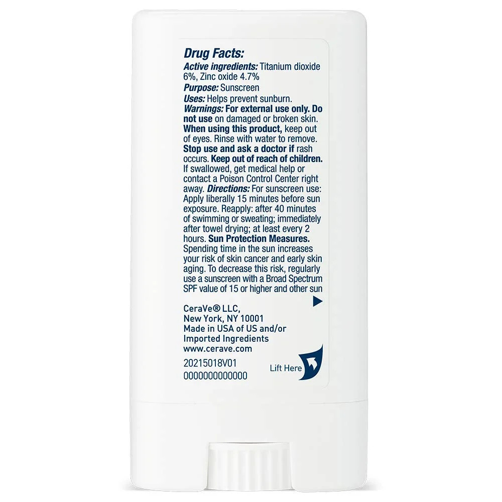 CeraVe Mineral Sunscreen Stick SPF 50, Broad Spectrum SPF + Hyaluronic Acid + Ce