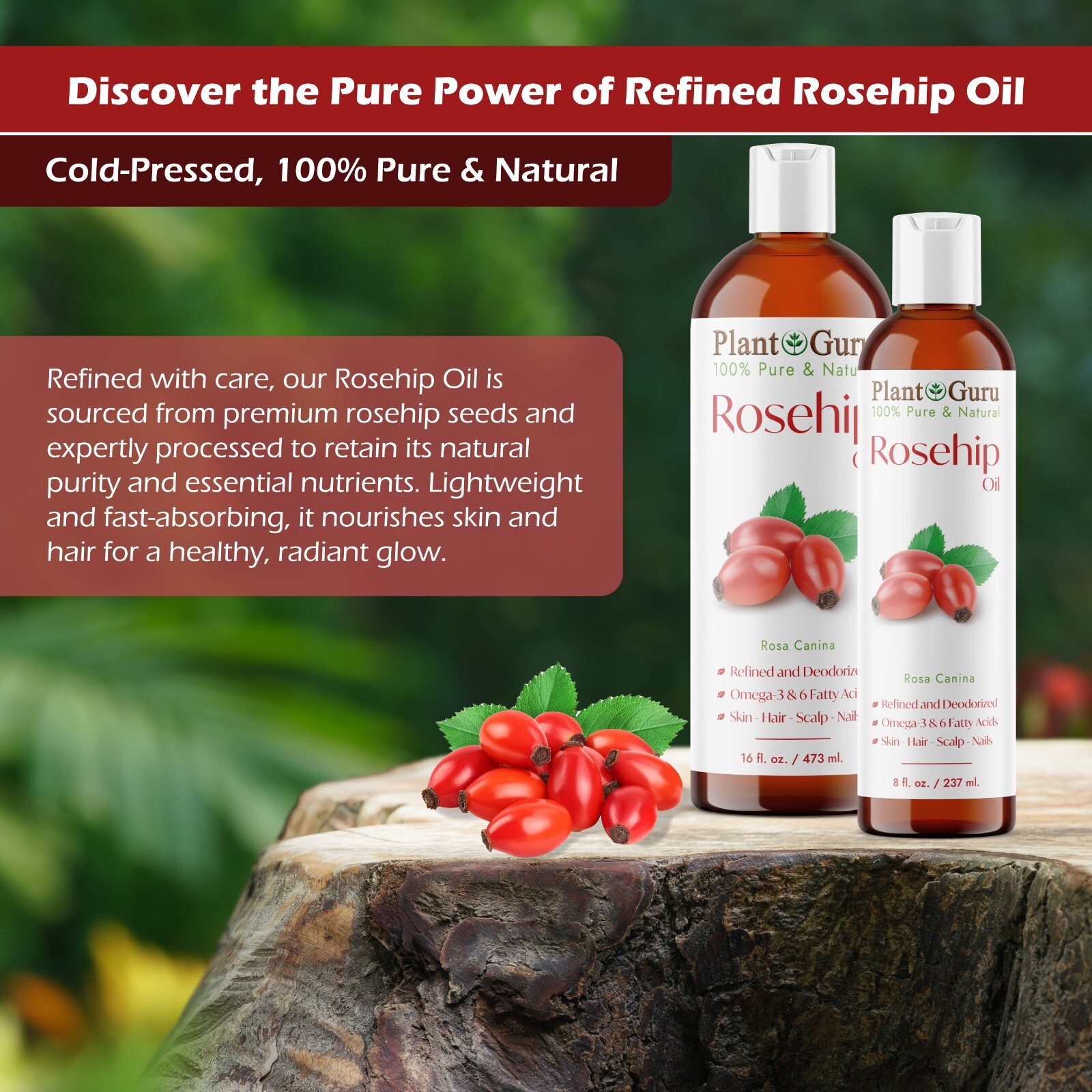 Rosehip Seed Oil 8 oz. Cold Pressed REFINED 100% Pure Natural For Skin Face Hair