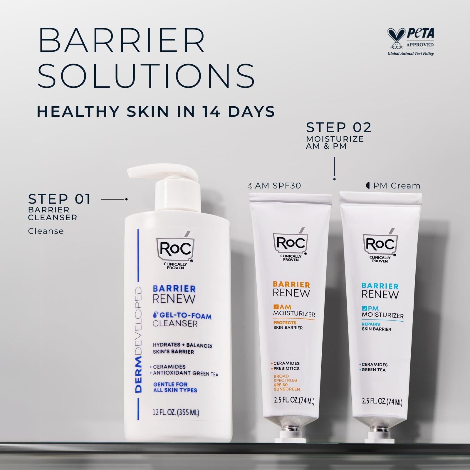 RoC Barrier Renew Gel to Foam Non Drying Foaming Facial Cleanser to Hydrate