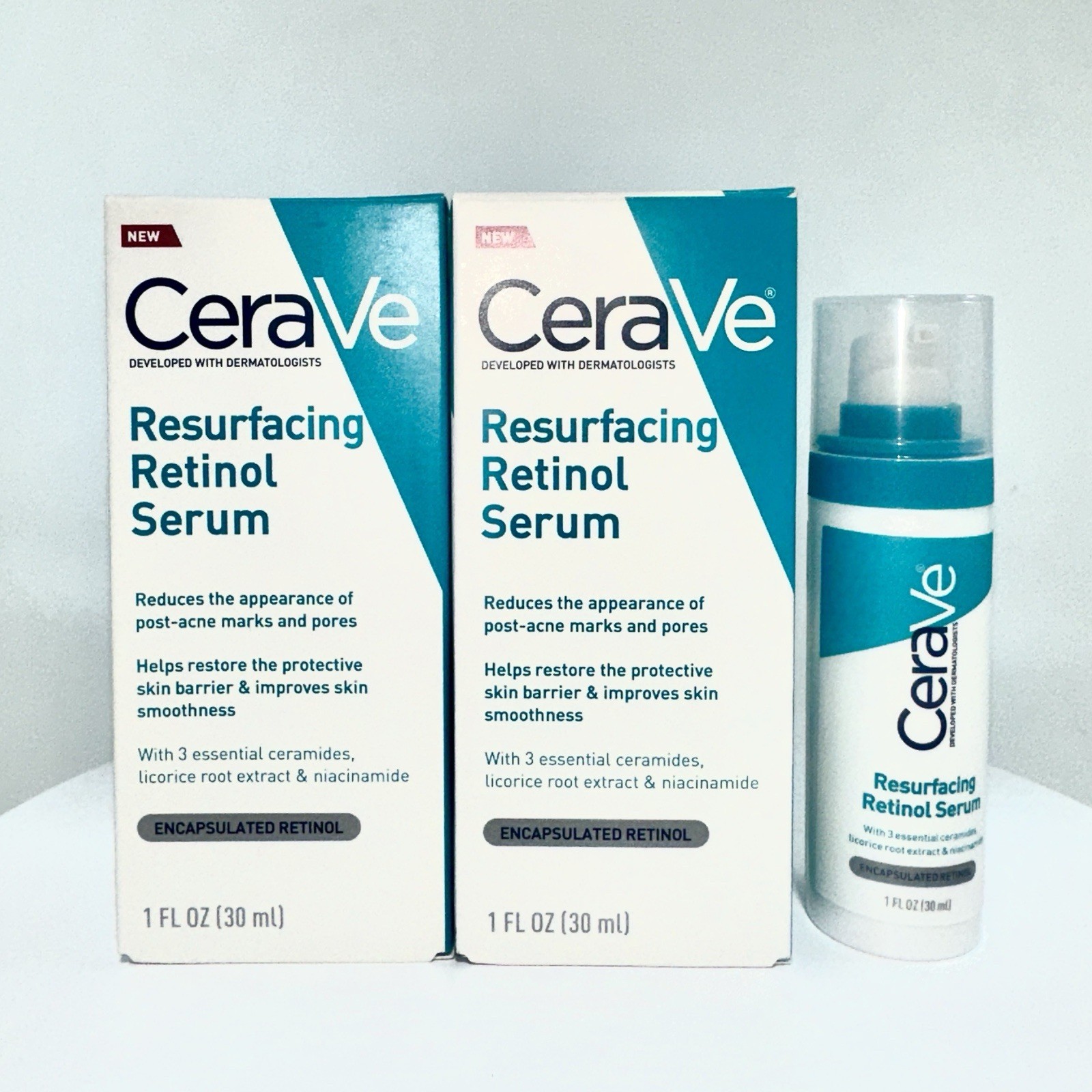 CERAVE RESURFACING RETINOL SERUM 1 OZ BOXED LOT OF 2