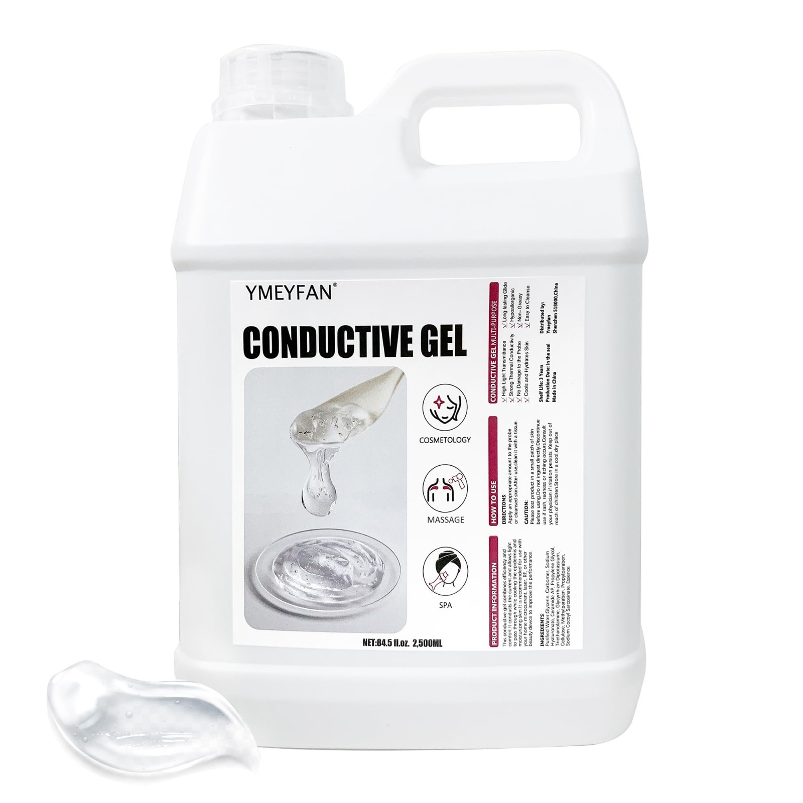 2.5L Conductive Gel for Microcurrent Facial & RF Laser Hair Removal, Hydrating,