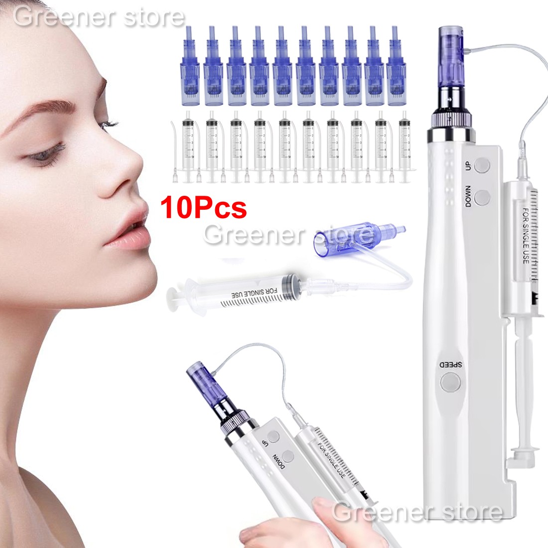 Micro Meso-Pen Acne Wrinkle Removal Therapy Gun with 10Pcs 24Pin Cartridges Tips