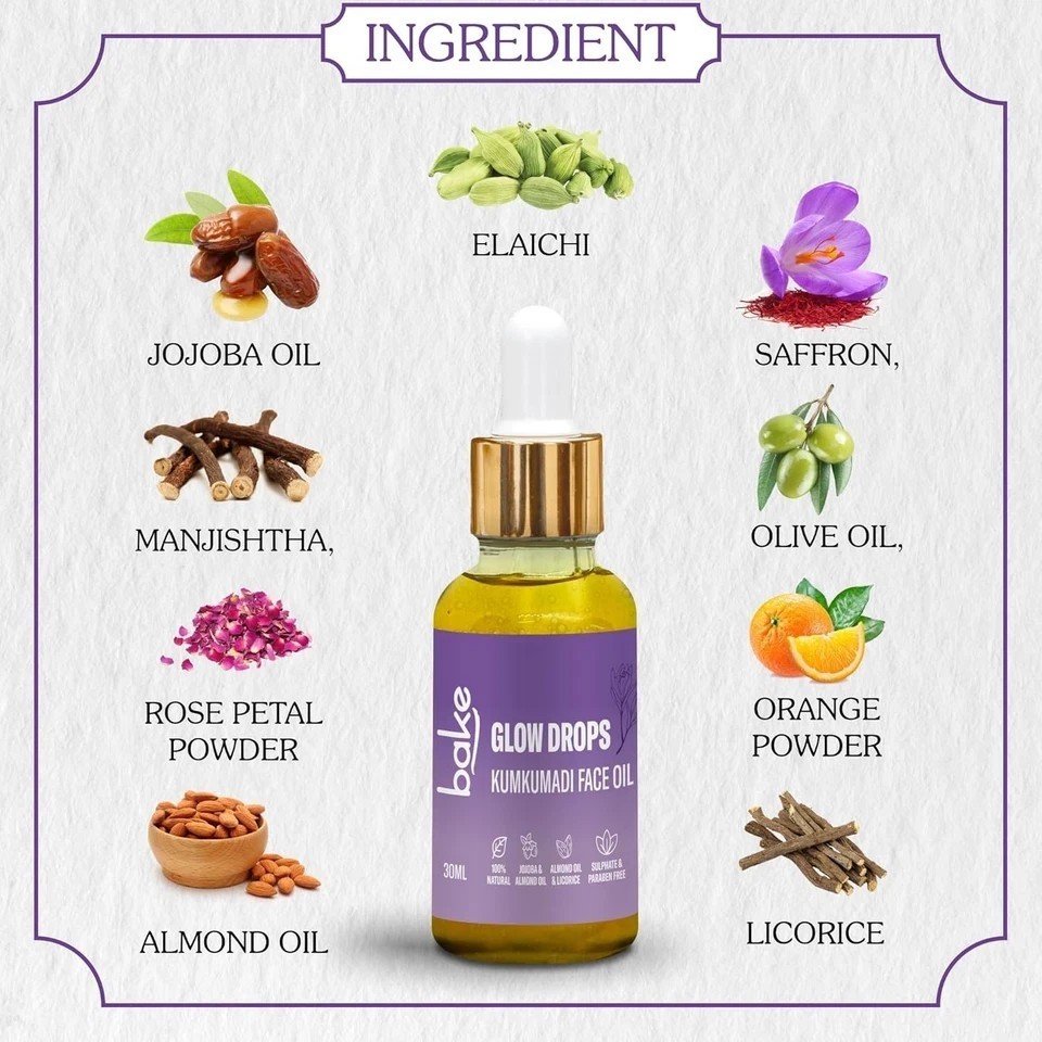 Bake Glow Drops Kumkumadi Face Oil For Brightening Skin 30ml