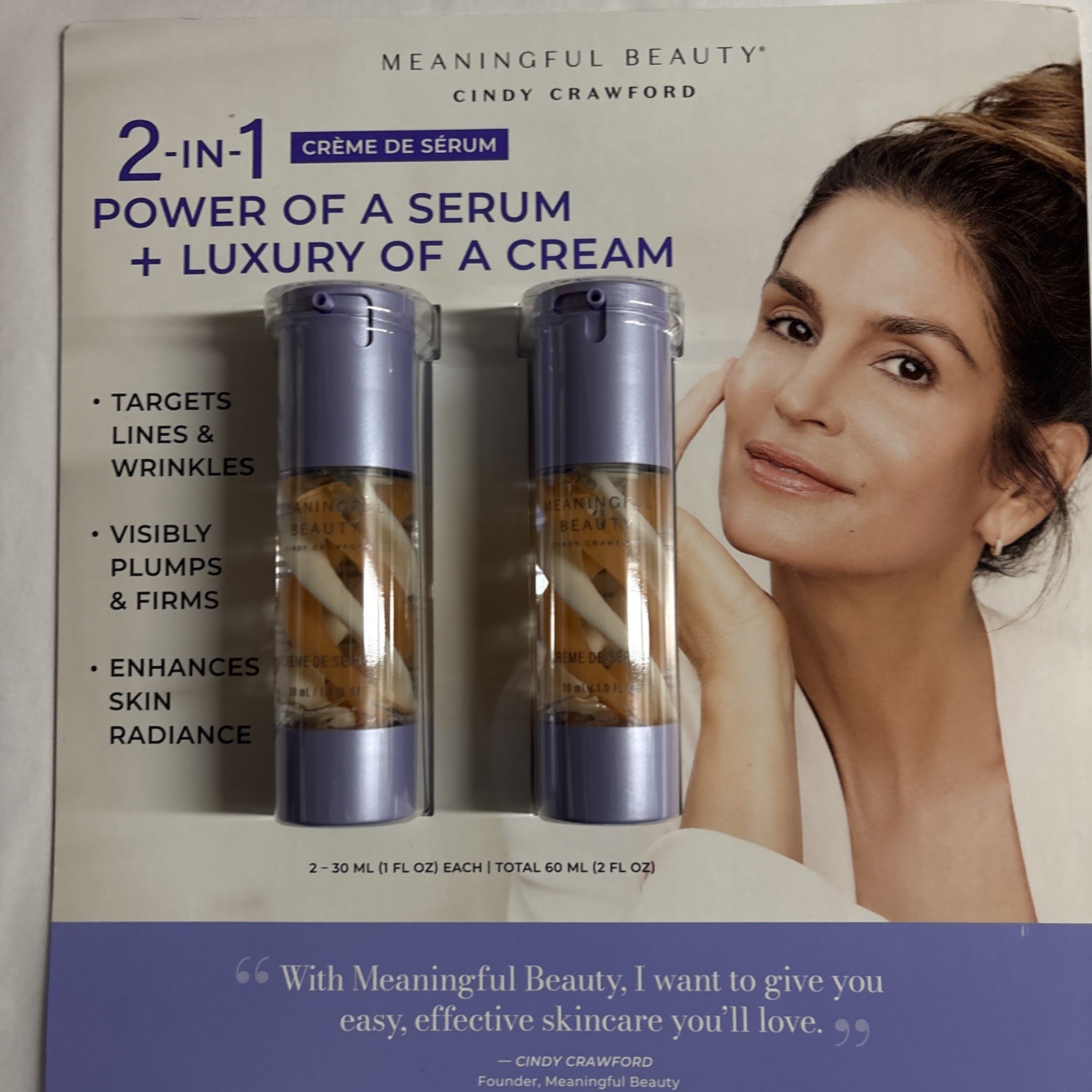 MEANINGFUL BEAUTY CINDY CRAWFORD 2 in 1 Crème De Serum 2 PK, 1 Fl Oz Each