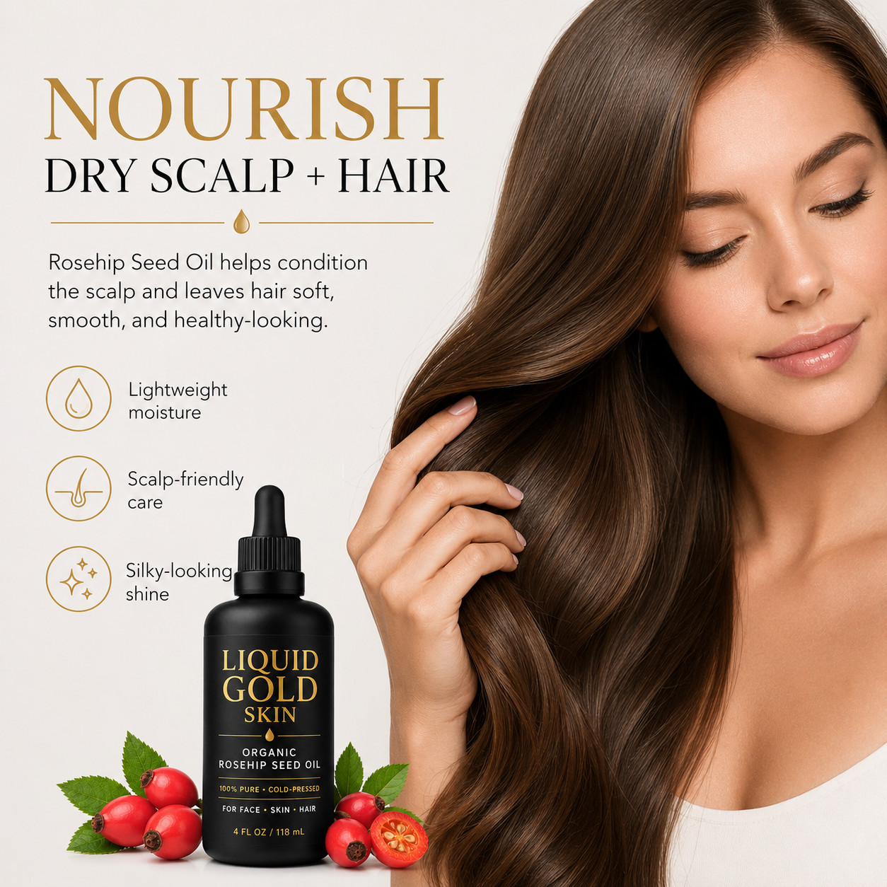 LIQUID GOLD SKIN Organic Rosehip Seed Oil 100% Pure • Face, Skin & Hair