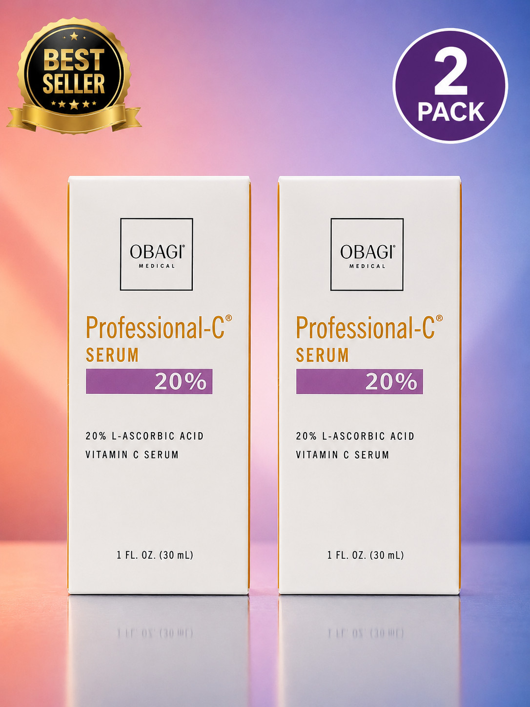 Obagi Professional-C Facial Serum 20% Total 30 ml Full Size 1oz ( Pack of 2 )