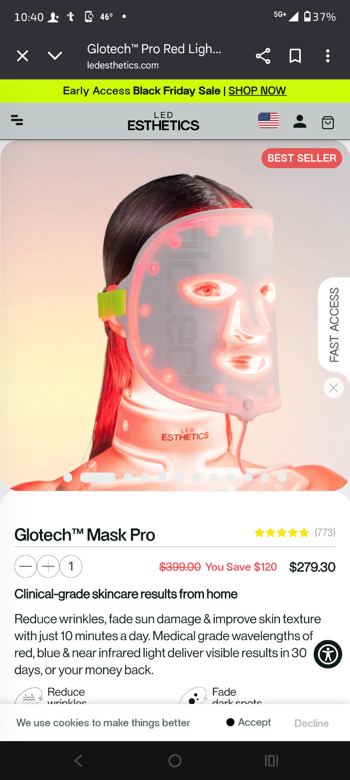 Glov Beauty – Anti-Aging LED Face Mask Red Light Therapy for Wrinkles, Fine Line