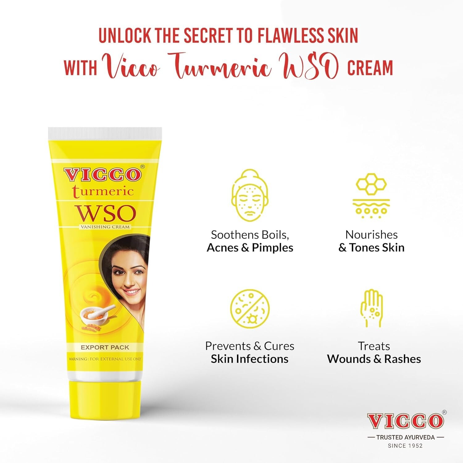 Vicco turmeric WSO vanishing cream for Dark Spots Acne Prone Skin 80g, 2.8 oz