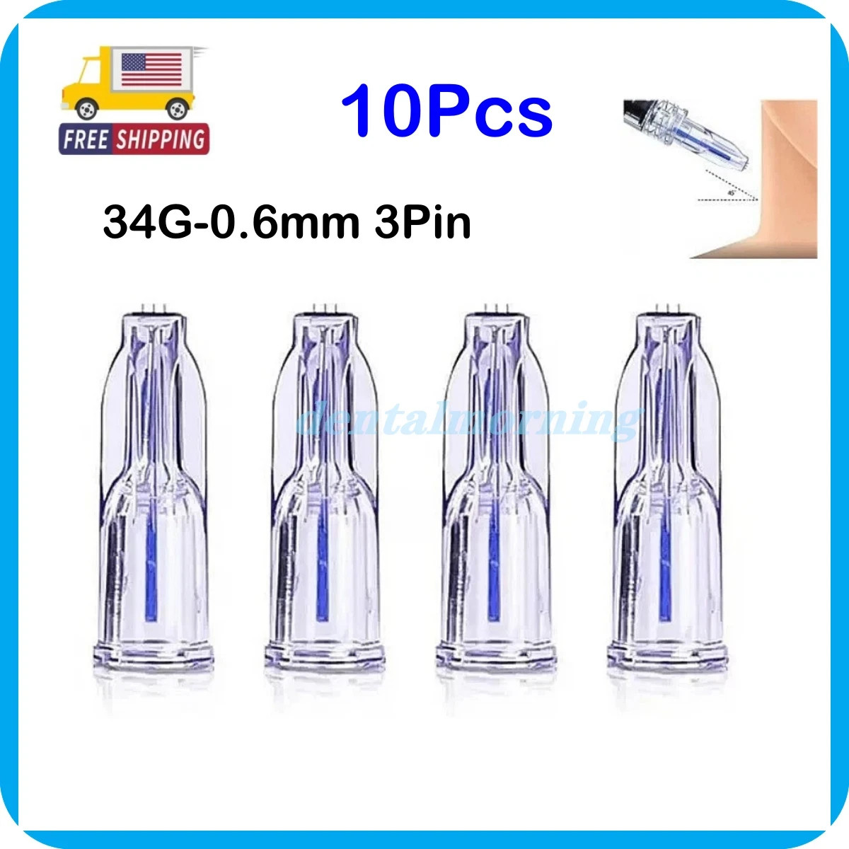 10Pcs Crystal Nanosoft Microneedle 34G-0.6mm 3Pin/32G-1.5mm 5Pin For Beauty