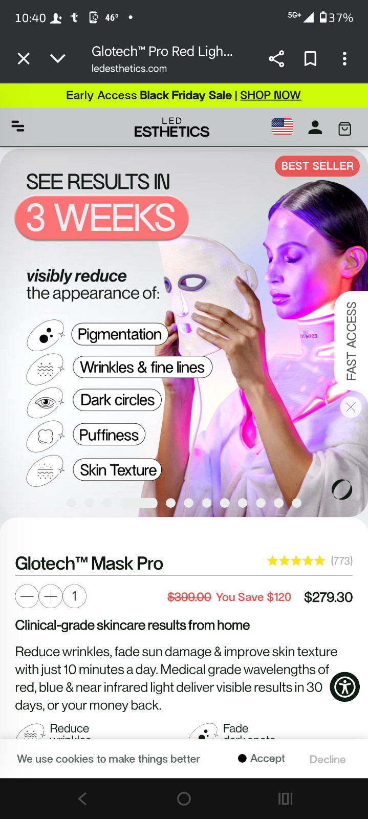 Glov Beauty – Anti-Aging LED Face Mask Red Light Therapy for Wrinkles, Fine Line