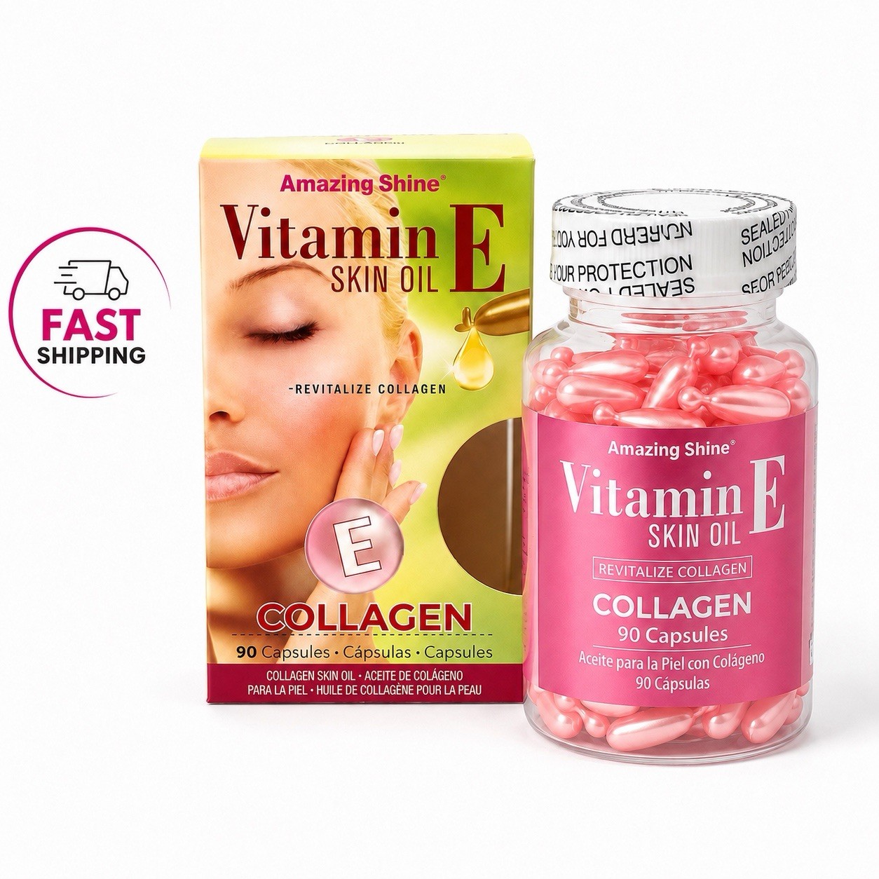 Amazing Shine Vitamin E Collagen Skin Oil, 90 Capsules, Topical Dry Skin Care