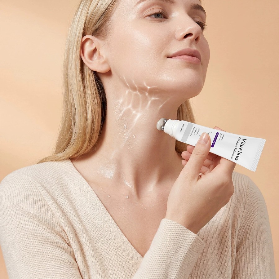 1-3PCS Collagen Fullerene Neck Cream Firming Tightening with Roller 50g ~ 20%OFF