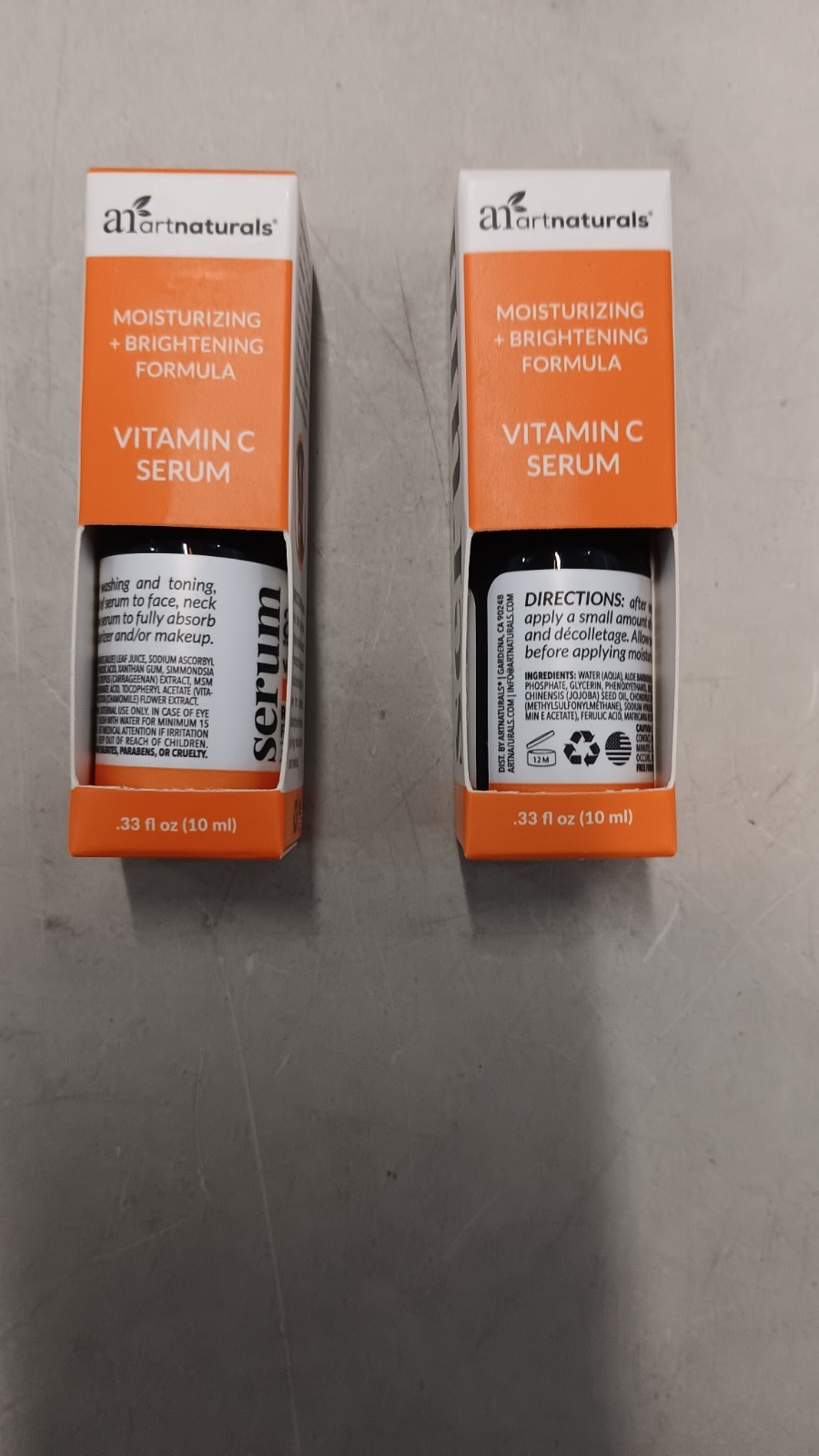Lot 2 ARTNATURALS Vitamin C Moisturizing + Brightening Serum Formula 0.33 oz