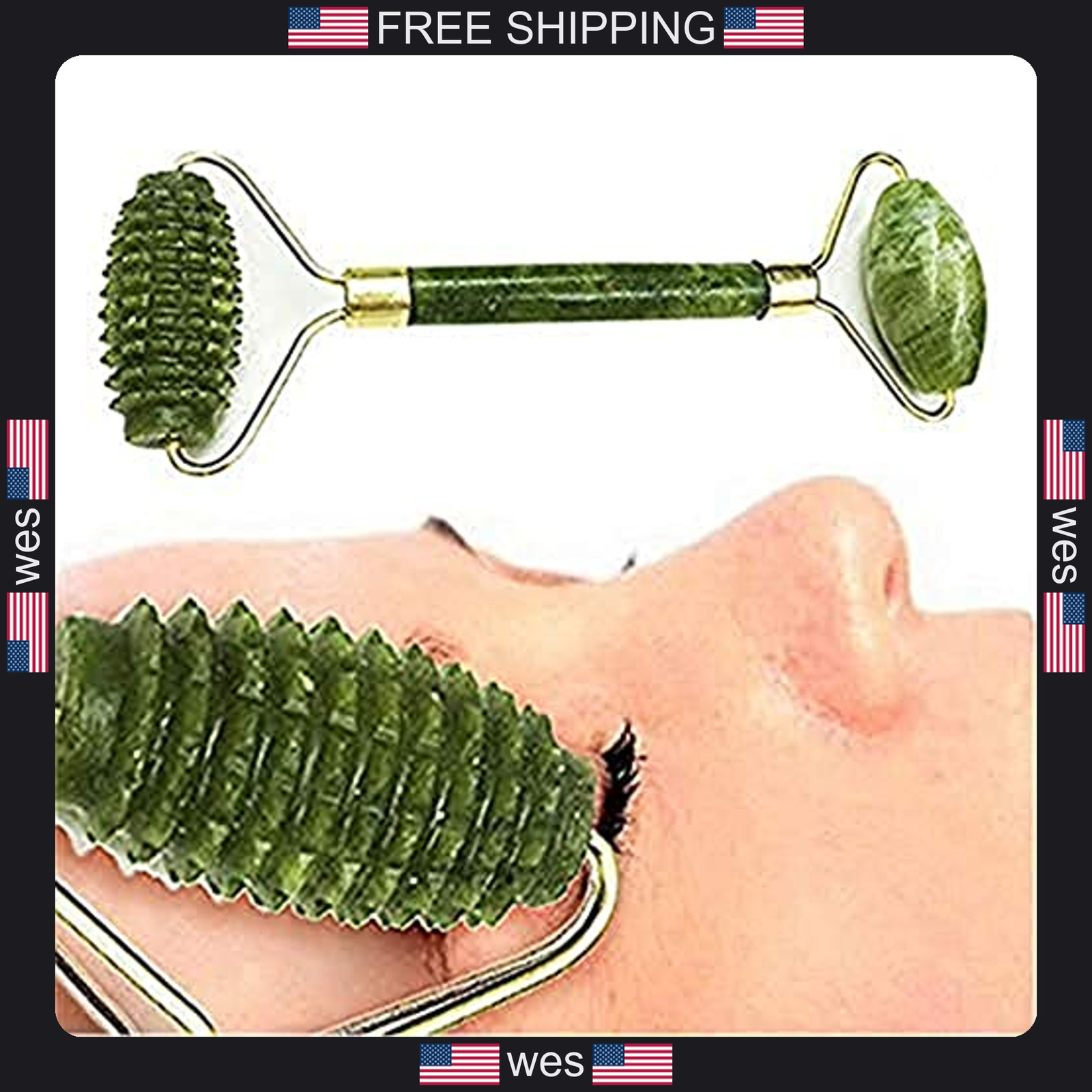 shenghang Emerald Facial Roller Massager Anti-Wrinkle and Relieve Edema Facial