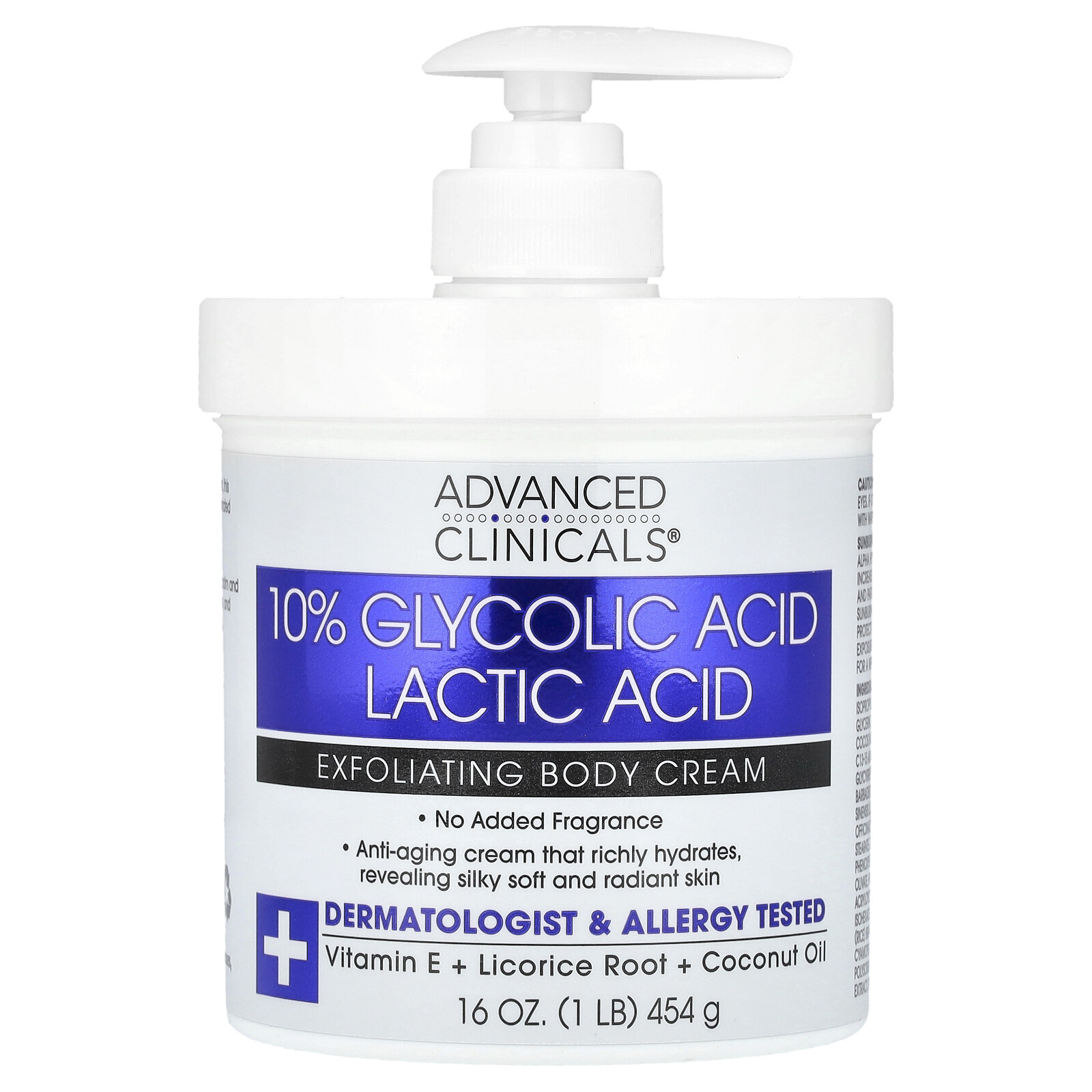10% Glycolic Acid Lactic Acid Exfoliating Body Cream, 16 oz (454 g)