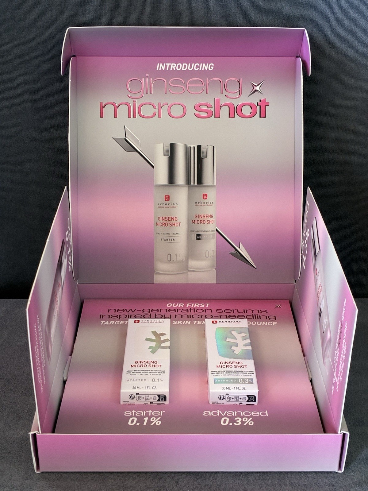Erborian Ginseng Micro Shot 30ml Starter Set Skin Therapy 0.1 & 0.3 New In Box