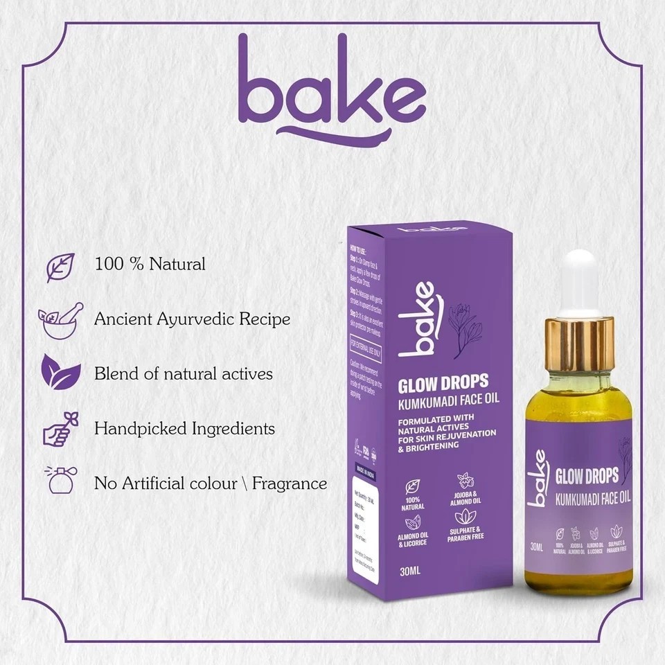 Bake Glow Drops Kumkumadi Face Oil For Brightening Skin 30ml
