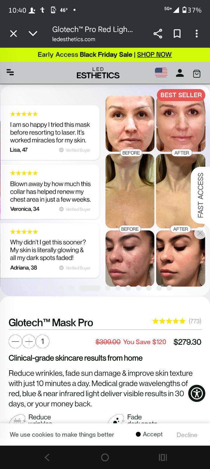 Glov Beauty – Anti-Aging LED Face Mask Red Light Therapy for Wrinkles, Fine Line