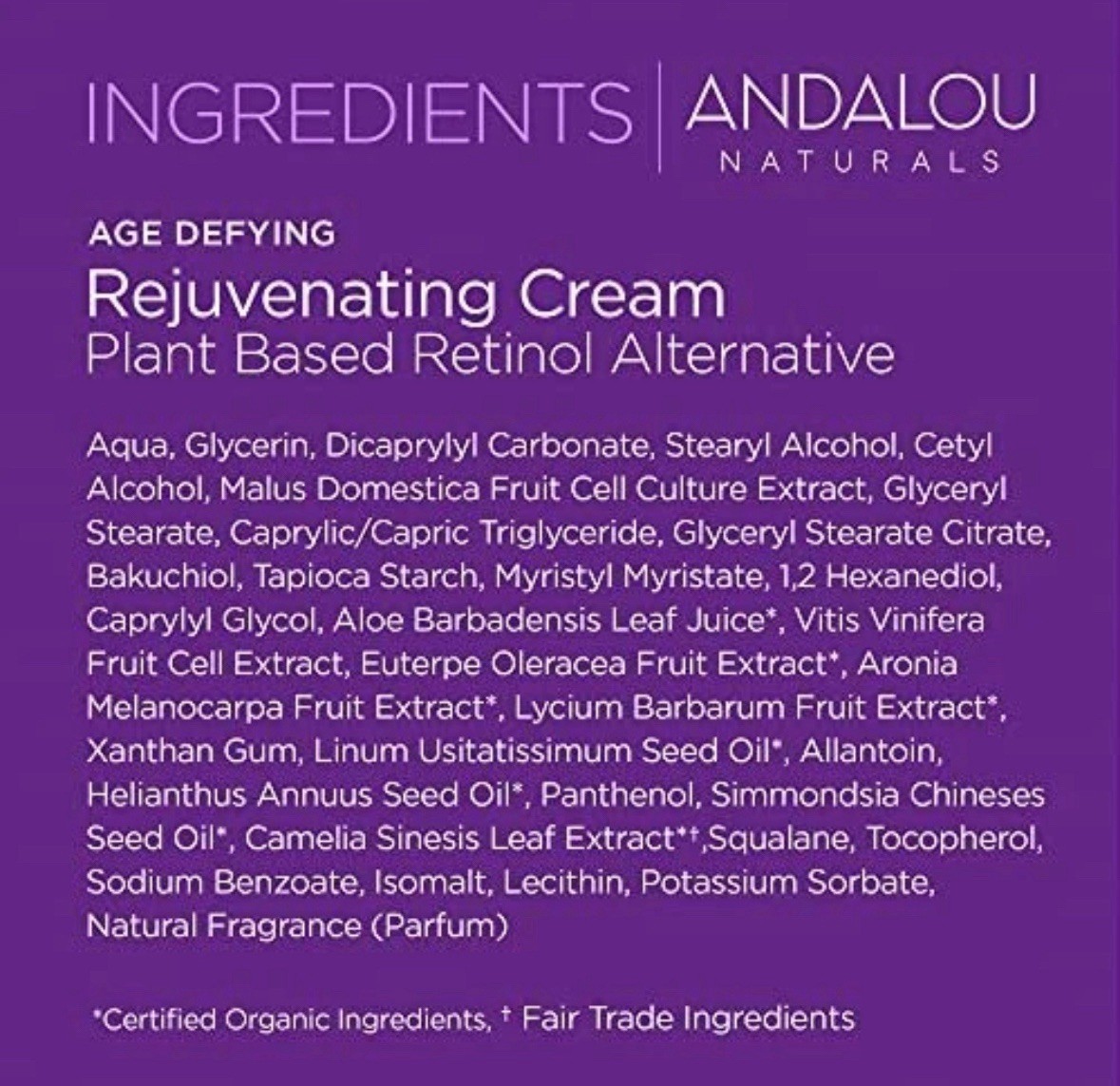 Andalou Naturals Rejuvenating Cream, 1.7 oz Retinol Alternative Bakuchiol NIB