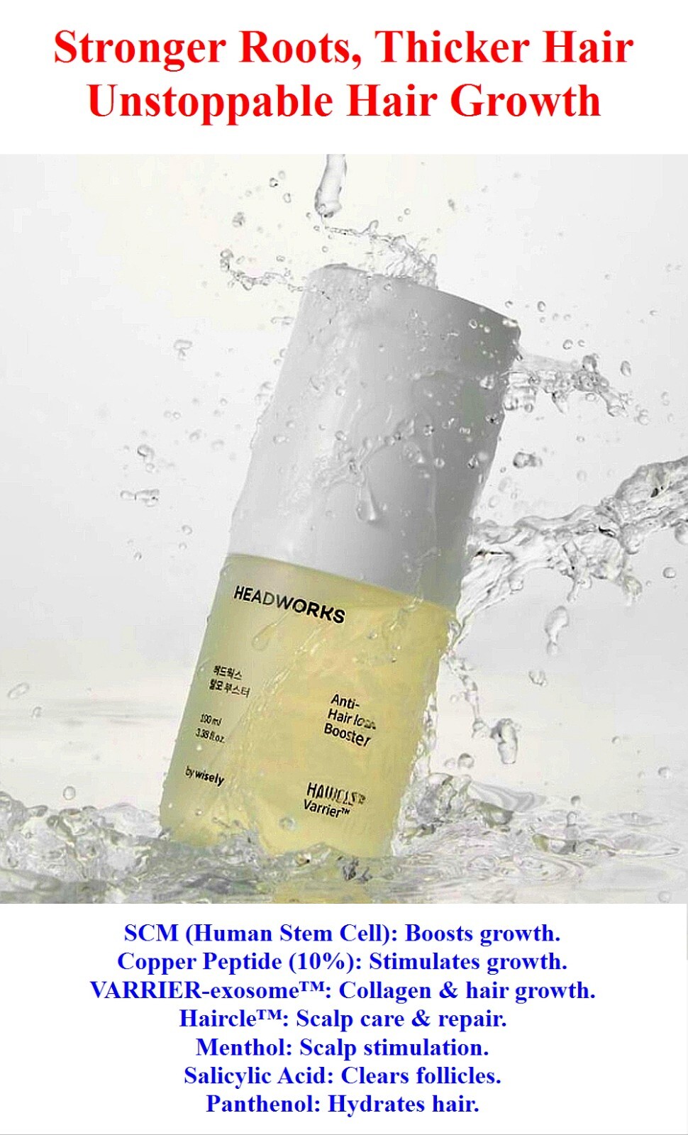 SCM(850,000ppm) & (10%) Copper Peptide + VARRIER™ Exosome Hair Growth TONIC