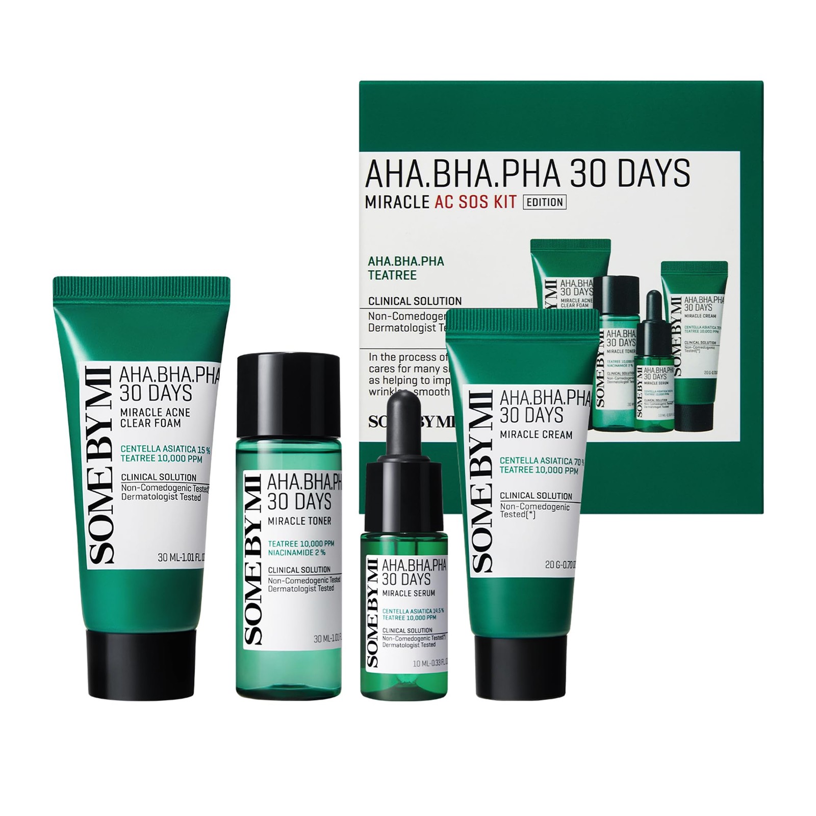 AHA BHA PHA 30Days Miracle AC SOS Kit – Toner 1.01Oz, 0.33Oz, Cream 0.7Oz, Fo…