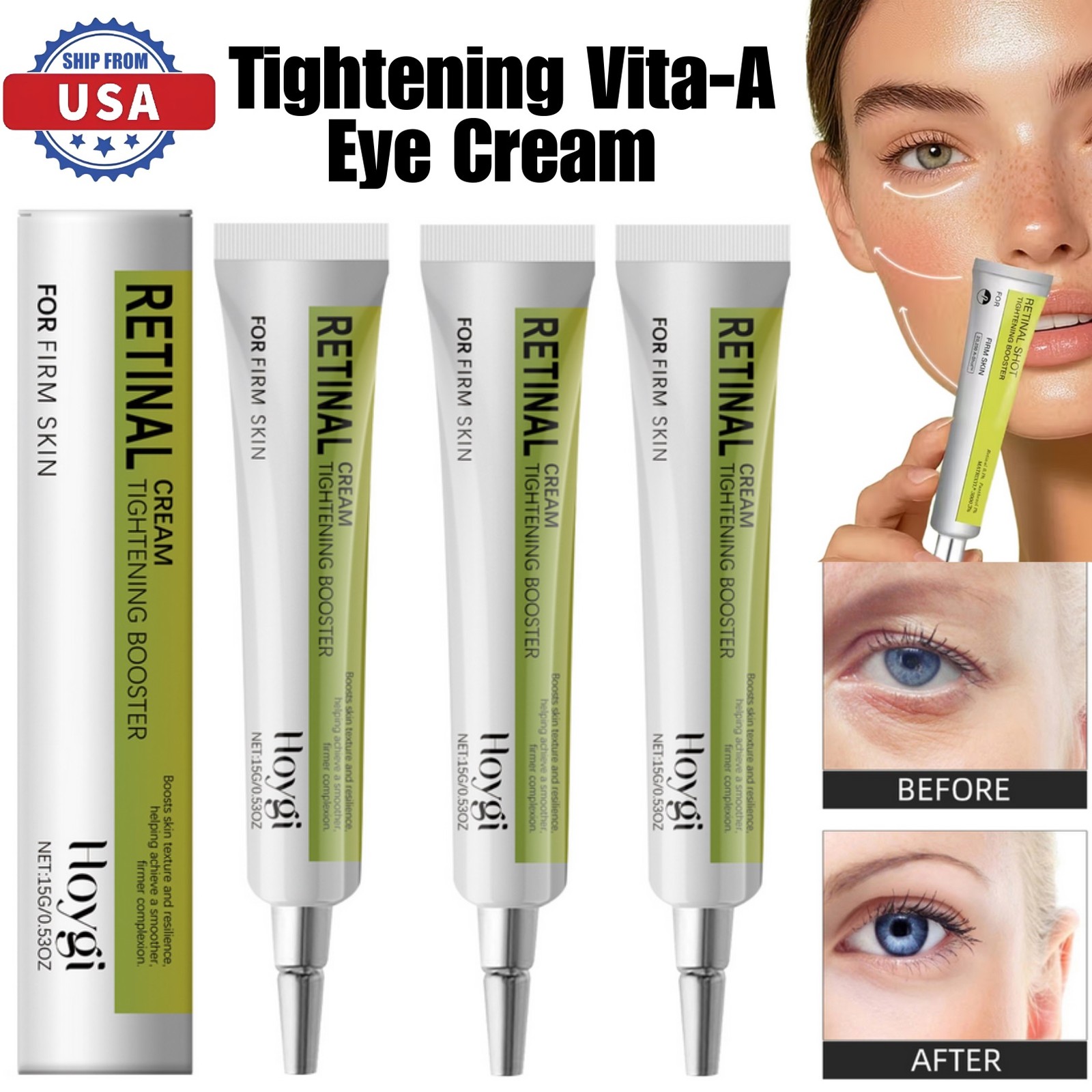 3Pcs High-Performance Retinal Shot Booster Tightening Vita-A Eye Cream Unisex US